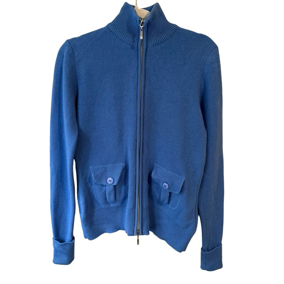 Stephanie Phillips Sweaters - Stephanie Phillips Blue 100% Merino Wool Full-Zip Sweater Size 8 Classic Luxury